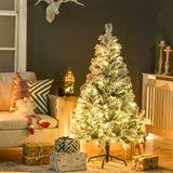 HOMCOM 4.5ft Artificial Flocked Christmas Tree with 150 LED Lights, Snow-Tipped Branches – Indoor Xmas Decor