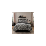 Sleepdown Geometric Jacquard Fleece Duvet Cover Set with 2 Pillowcases – Modern Bedding, Charcoal, Super King