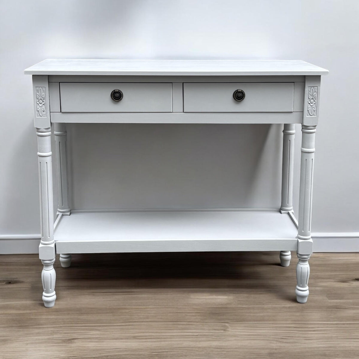 Modern 2 Drawer Rectangular Console Table with Knob Handles – Hallway Side Table, Moonstruck Grey