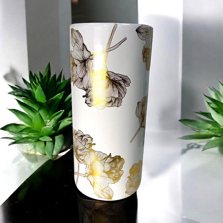 Classic Ceramic Round Umbrella Stand, 18" Tall – Holder or Vase with Glazed Finish, Floral Round Design