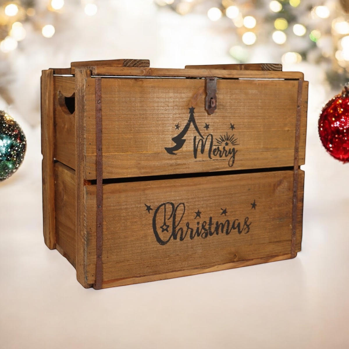 Rustic Merry Xmas wooden storage crate
