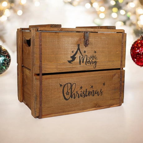 Rustic Merry Xmas wooden storage crate