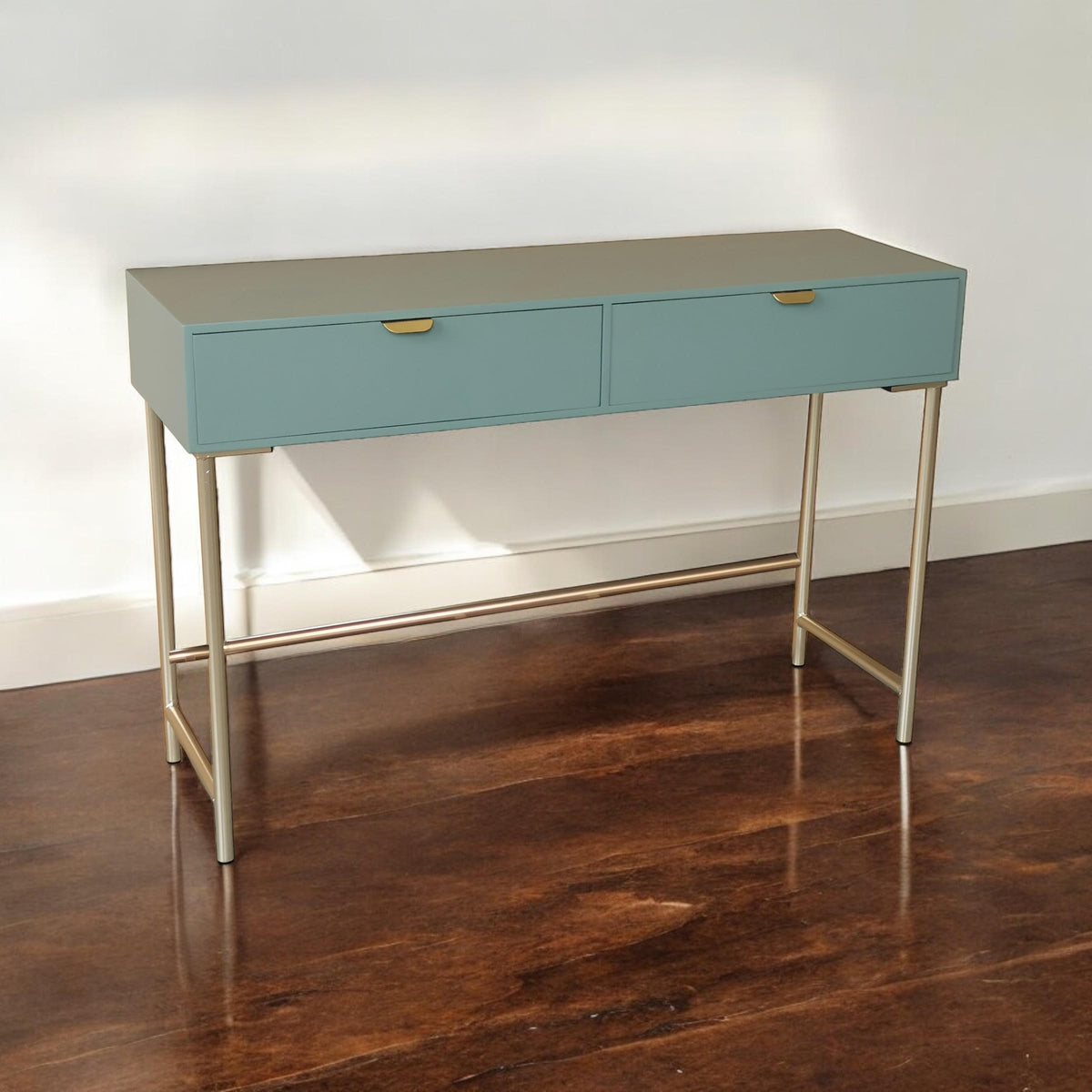 Modern 120cm Wooden 2-Drawer Side Table with Spacious Tabletop – Living Room & Hallway Storage, Green