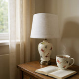 AcaciaHome Oriental Floral Ceramic Table Lamp with Drum Shade – Large 65cm Hallway Lamp, Butterfly Design