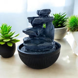 Water Feature Indoor Outdoor LED Fountain with Pump – Polyresin Waterfall Garden Decor, Golden Waterfall
