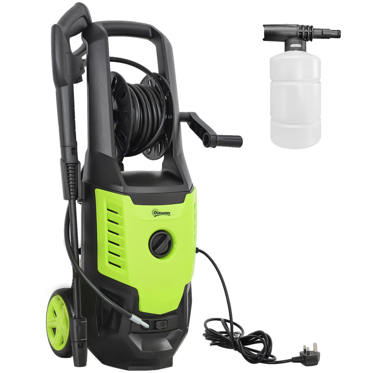 Outsunny 2200W Power Washer with 170 Bar Pressure, Adjustable Nozzle and Hose Reel – Snow Foam Bottle Included
