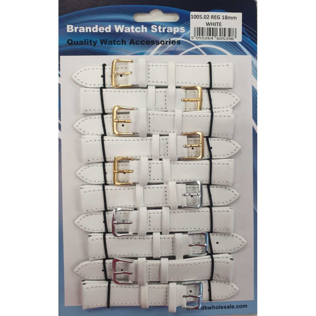 DK White Leather Watch Straps, Pack of 10 – 18mm Replacement Watch Bands, Ref 1005.02