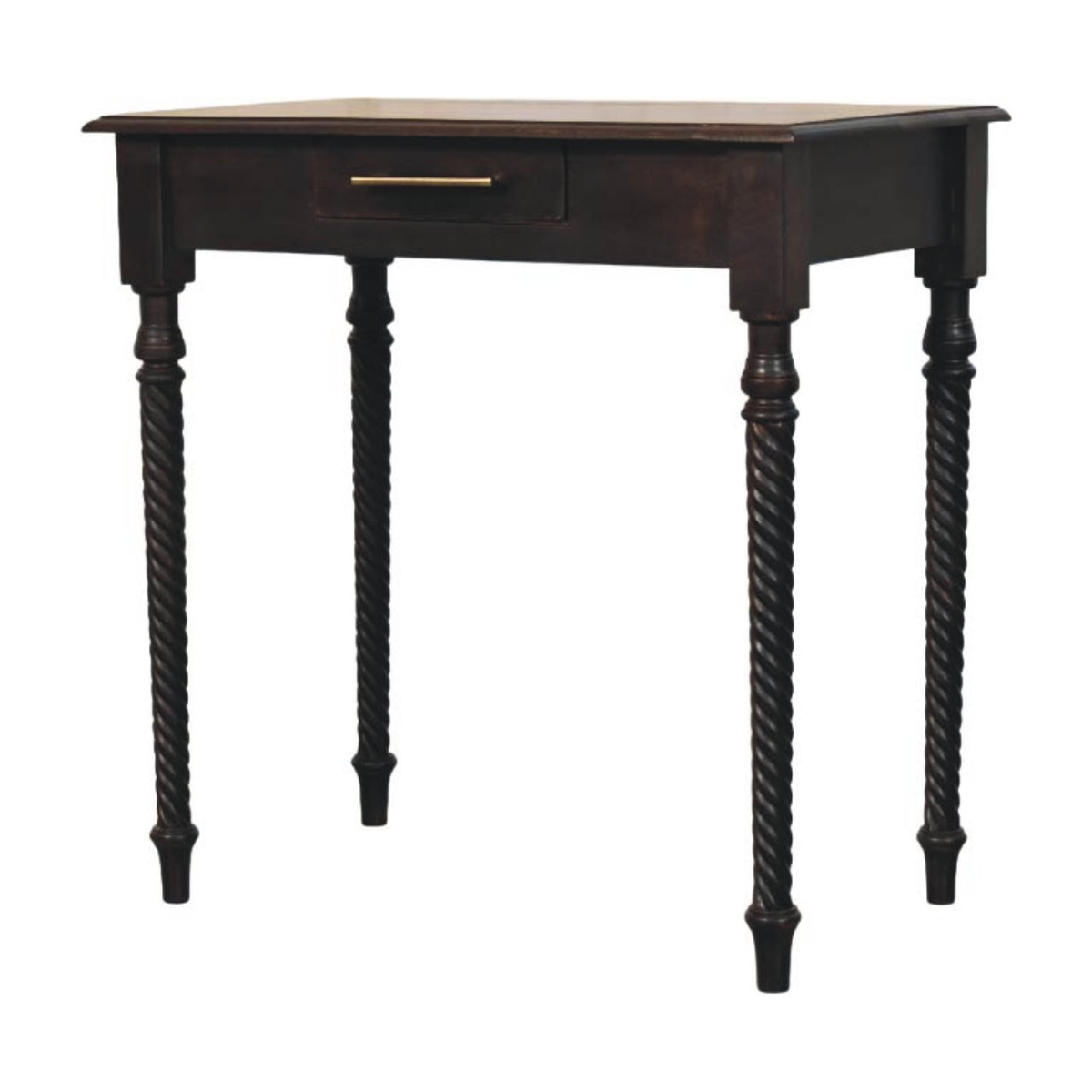 Artisan Furniture Solid Wood Cordelier Writing Desk with Rope-Twist Legs & 1 Drawer – Home Office, Dark Brown