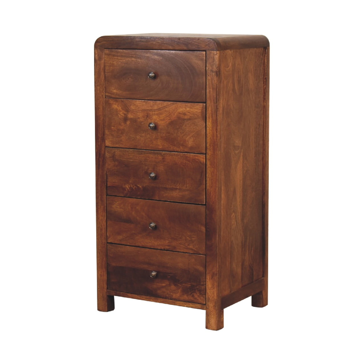 Artisan Furniture Solid Wood Aspen Tallboy with 5 Drawers – Chestnut Finish Chest, Dark Brown