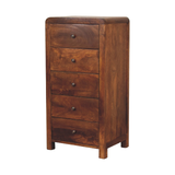 Artisan Furniture Solid Wood Aspen Tallboy with 5 Drawers – Chestnut Finish Chest, Dark Brown