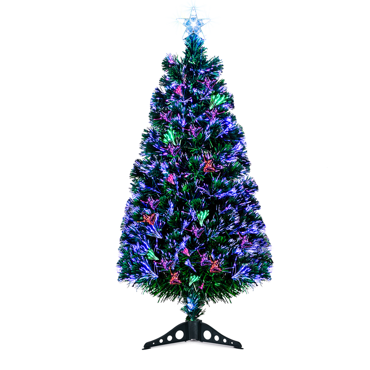 FCH 3ft Fibre Optic Christmas Tree with 85 Colour-Changing Branches, Top Star & Iron Stand – White