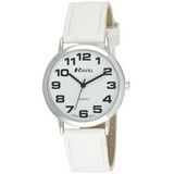 Ravel Unisex Classic Big Dial Watch with White Faux Leather Strap and Japanese Quartz Movement (R0105.13.4A)
