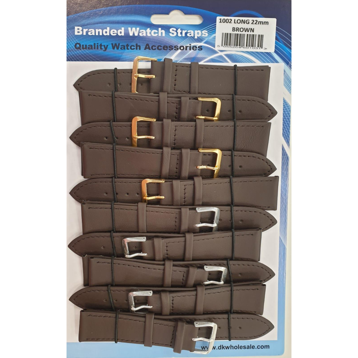 DK Brown Leather Extra Long Watch Straps, Pack of 10 – 24mm Width, Item Code 1002BR