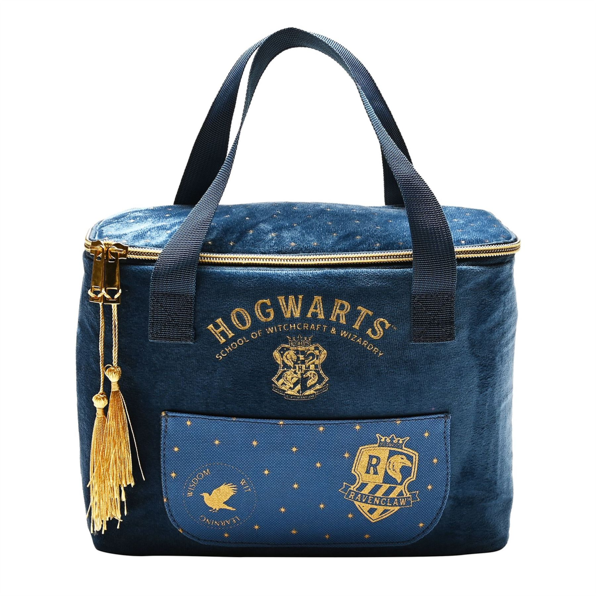 Warner Bros Harry Potter Alumni Lunch Bag with Embroidered Ravenclaw Crest – Blue Velvet, Gold Zip