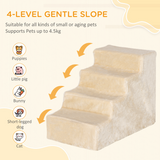 Four-Step Pet Stairs with Soft Flannel Removable Cover – Pet Steps for Cats and Small Pets, Beige