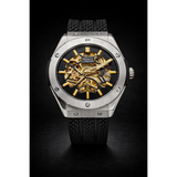 NY London Men's Automatic Watch – Mechanical Dial, Analogue, Silver Rubber Strap