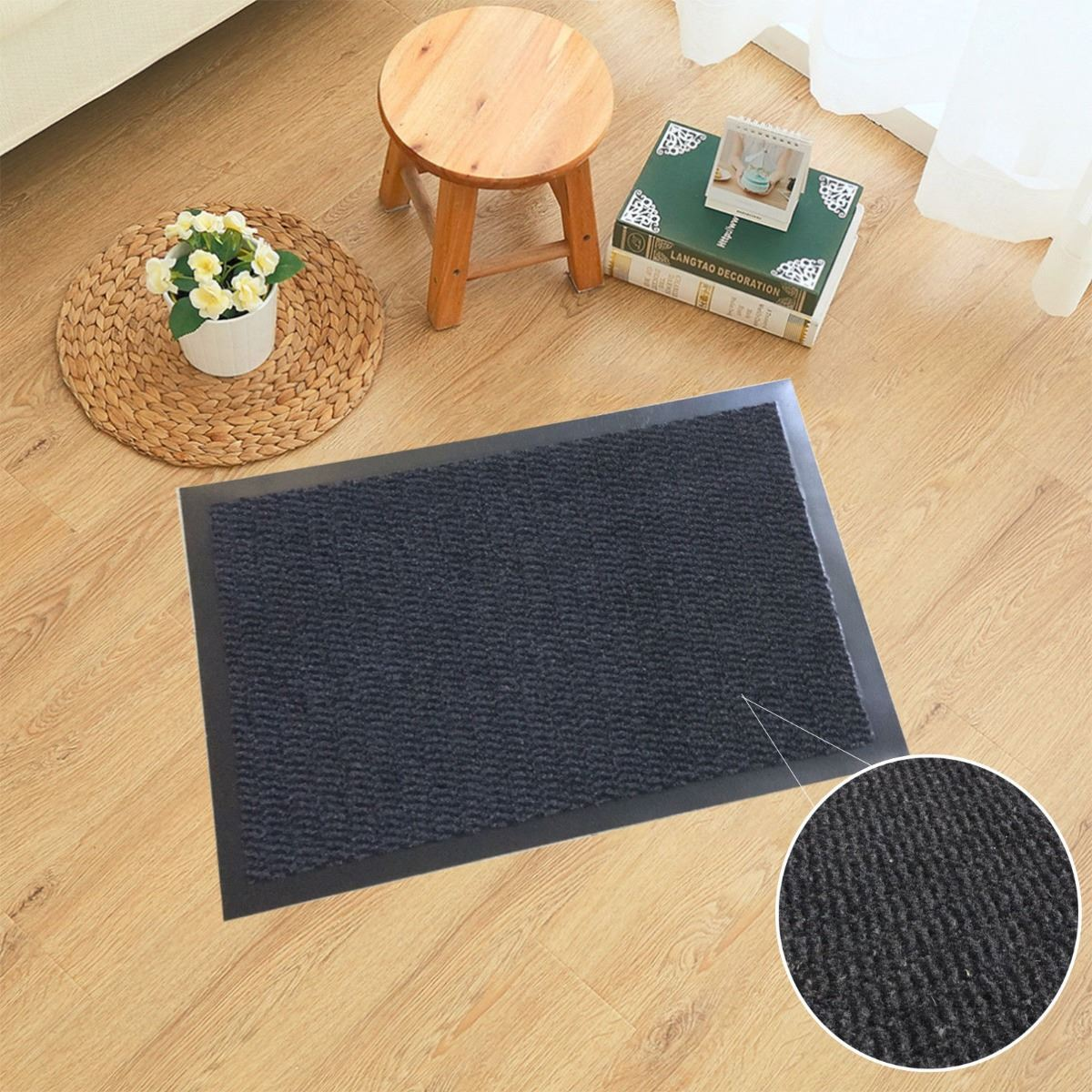Barrier Dirt Trapper Mat with Anti-Slip PVC Rubber Backing, 90 x 120 cm – Entrance Door Mat, Anthracite