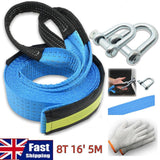 Heavy Duty 8 Tonne Tow Rope, 5m Recovery Strap with Two Shackles & Reflective Tape – Road Recovery, Blue