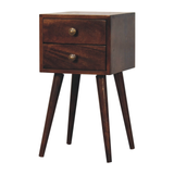 Artisan Furniture Solid Wood Mini Bedside Table with 2 Drawers – California Walnut Finish, Dark Brown