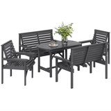 Outsunny 5-Piece Fir Wood Patio Dining Set with 60mm Umbrella Hole – Table, Chairs & Loveseats, Grey