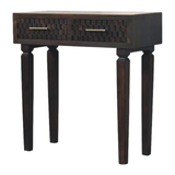 Artisan Furniture Solid Wood Arno Console Table with 2 Hand-Carved Drawers – Hallway or Desk, Dark Brown