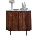 Opal Solid Wood Sideboard & Drinks Cabinet with White Marble Top – Handmade Bottle and Glassware Storage