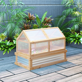 Wooden Raised Garden Bed with Polycarbonate Greenhouse Top – Fir Wood Planter Kit with Opening Roofs, Natural