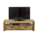 Indian Hub Surrey Solid Mango Wood TV Stand with 2 Drawers – Handmade Media Unit
