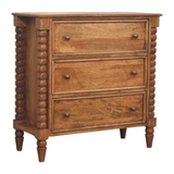 Artisan Furniture Solid Wood Spindle Chest of Drawers with 3 Drawers – Bedroom Storage, Amber Oak Brown
