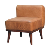 Artisan Furniture Tan Buffalo Leather Footstool with Backrest – Upholstered Seat, Solid Mango Wood Legs, Brown
