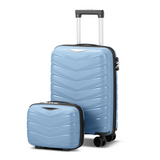 2-Piece Luggage Set with 20" Trolley Case and 14" Hand Case, V-Stripe PP Shell, Sky Blue
