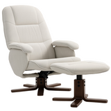 HOMCOM Swivel Recliner Chair with Footstool, 145° Reclining Back & Wooden Base – Linen-Look Armchair, Beige