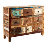 Coastal Reclaimed Wood 9 Drawer Chest – Rustic Solid Wood Storage for Bedroom and Hallway