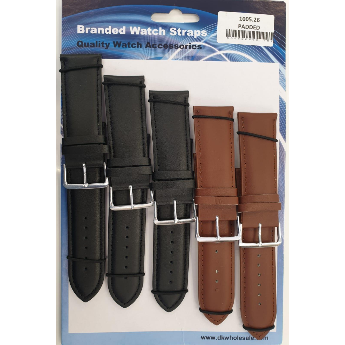 Padded Leather Watch Straps in Black and Brown, Pack of 5 – 28mm