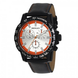 Henley Men's Satin Black Multi Eye Sports Watch, Orange Highlights, Coloured Stitch Strap