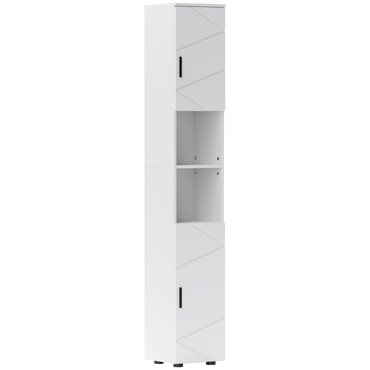 kleankin Tall Slim Bathroom Cabinet with Soft Close Doors & Open Shelves – Freestanding Storage, White