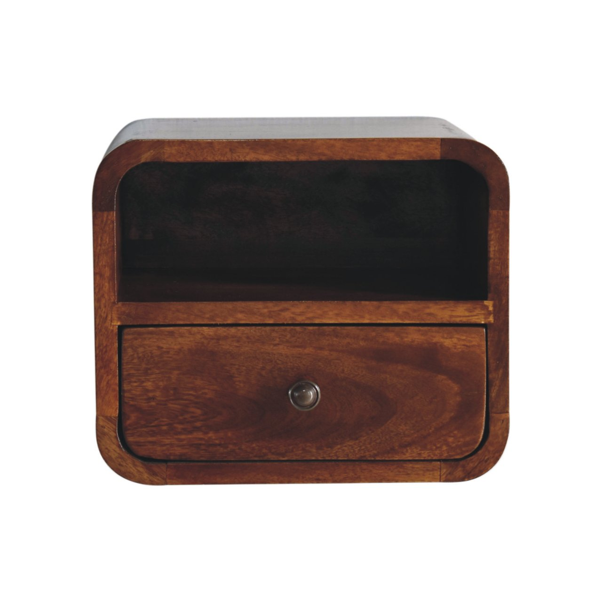 Artisan Furniture Extra Mini Wall-Mounted Bedside Table with 1 Drawer & Open Shelf, Solid Mango Wood – Dark Brown