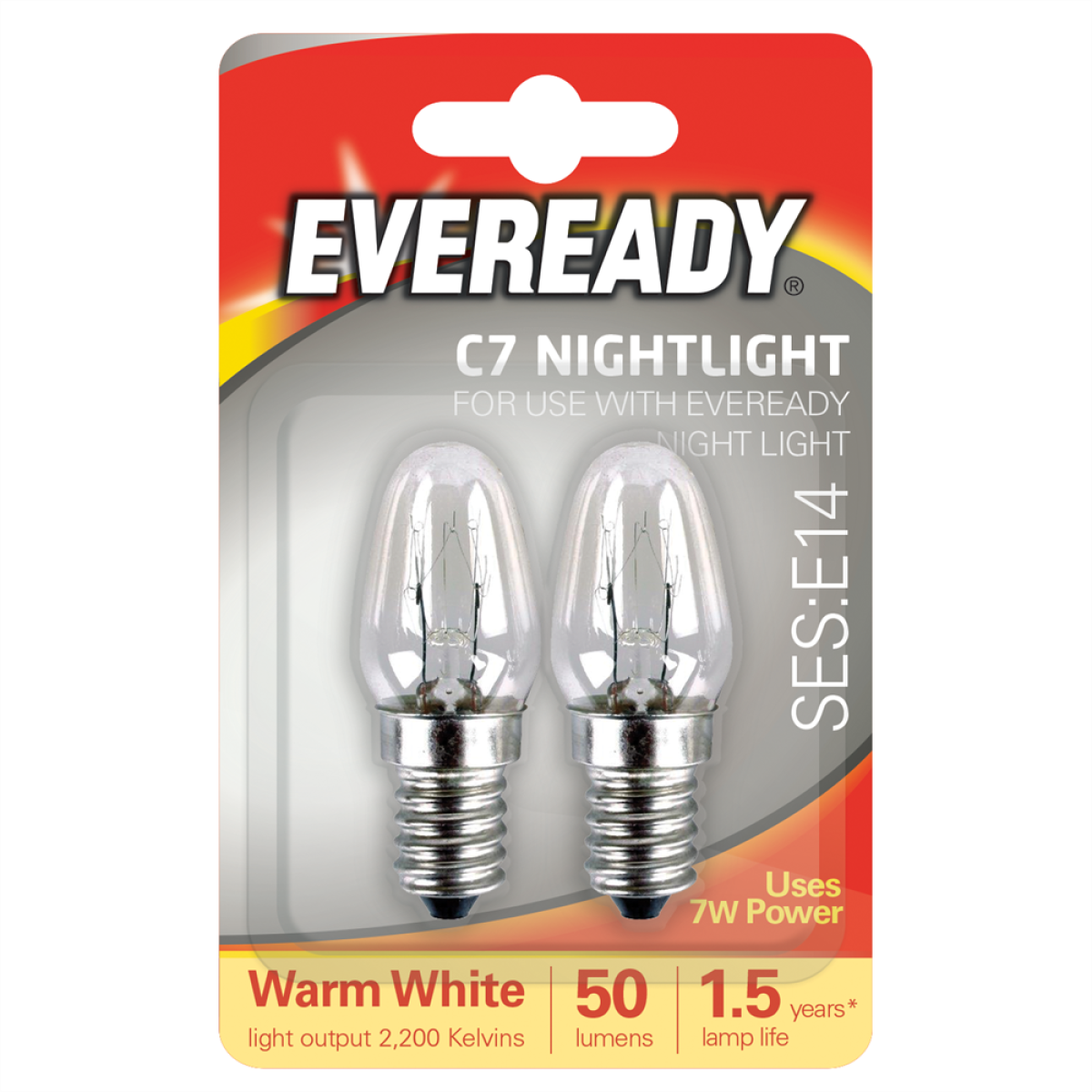 Eveready S1067 E14 SES Night Bulb 7W, 50lm Warm White – Non-Dimmable Small Edison Screw
