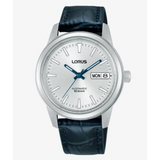 Lorus Automatic Day-Date Watch – Silver Sunray Dial, Blue Leather Strap
