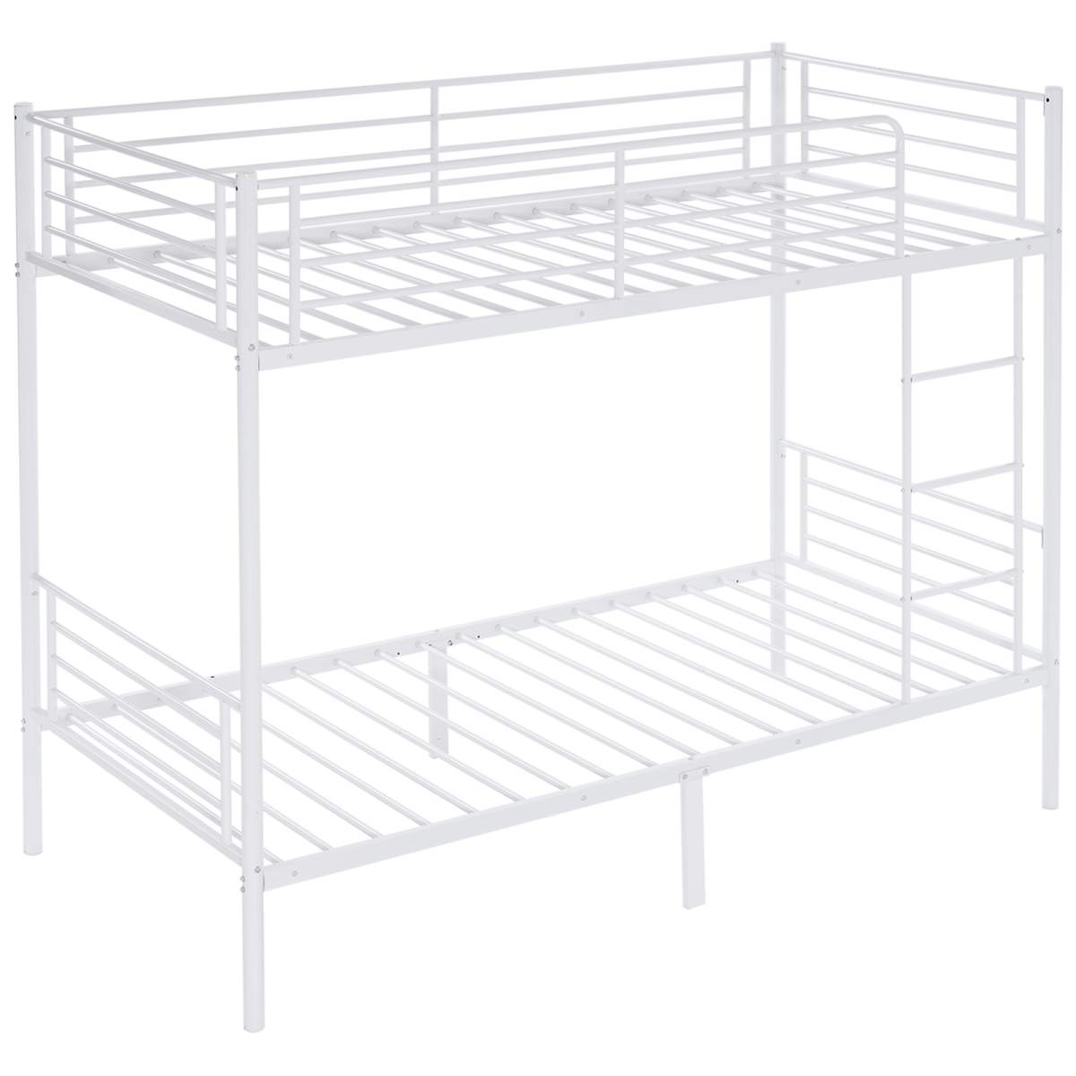 Twin Over Twin Metal Bunk Bed with Ladder, Full-Length Guard Rail & Under-Bed Storage – White