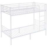 Twin Over Twin Metal Bunk Bed with Ladder, Full-Length Guard Rail & Under-Bed Storage – White