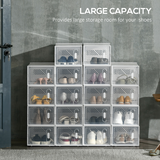 Stackable Shoe Storage Boxes, Set of 18 Clear Plastic Shoe Organisers with Magnetic Doors – Clear & White