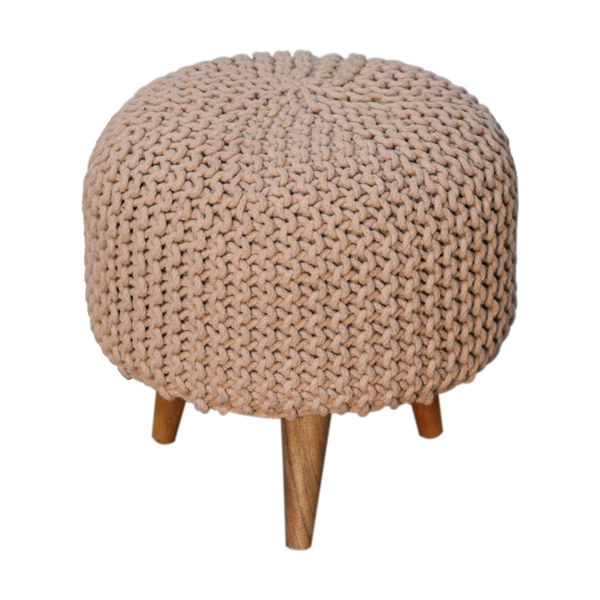 Artisan Furniture Keeva Round Footstool with Woven Top & Oak-Ish Nordic Legs – Light, Compact Seat, Beige