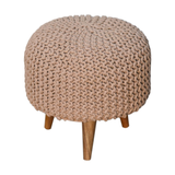 Artisan Furniture Keeva Round Footstool with Woven Top & Oak-Ish Nordic Legs – Light, Compact Seat, Beige