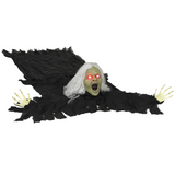Outsunny 183cm Life Size Zombie Old Lady Halloween Decoration with Sound & Light-Up Eyes – Black