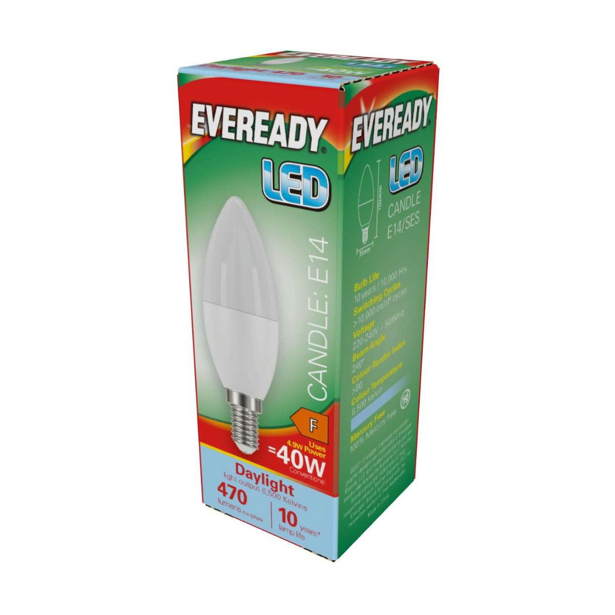 Eveready Candle LED Bulbs, 40W Equivalent SES E14 – Daylight, Pack of 5 Small Edison Screw Light Bulbs