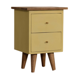 Artisan Furniture Solid Wood Hand Painted Bedside Table with 2 Drawers – Yellow Body, Nordic Legs