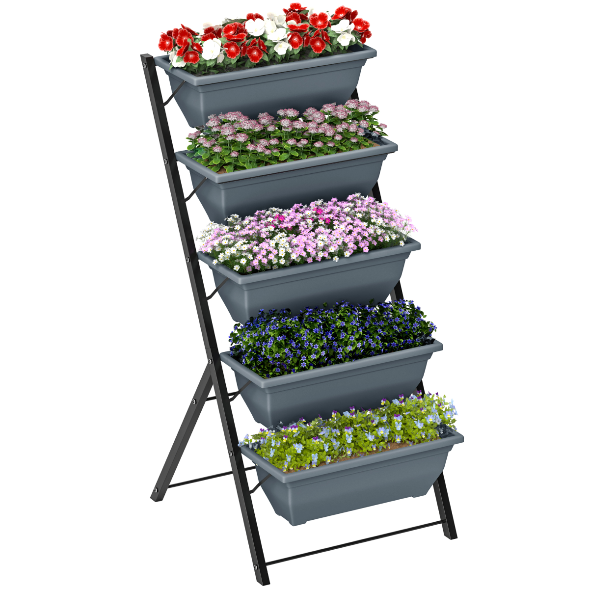 Outsunny 5-Tier Ladder Planter with 5 Removable Boxes – Raised Garden Bed for Balcony & Patio, Grey