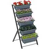 Outsunny 5-Tier Ladder Planter with 5 Removable Boxes – Raised Garden Bed for Balcony & Patio, Grey