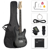 GST Tiger Stripe Electric Guitar Kit with H-H Humbucker Pickups, 20W Amp & Gig Bag – Beginner Set, Black